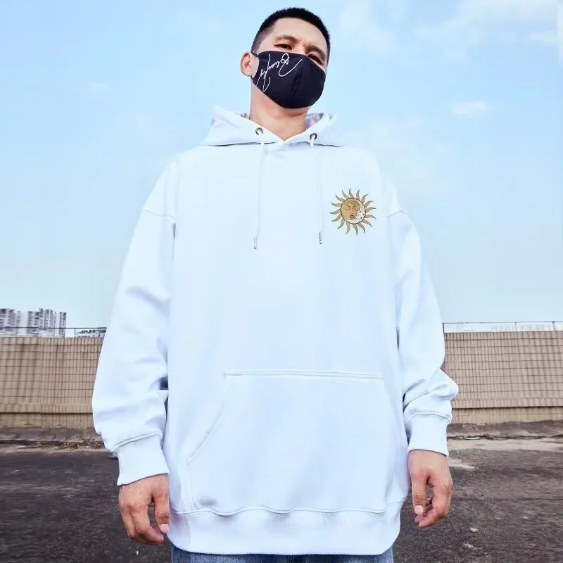 M-8XL Oversized hoodies Herr American Sun Moon Flower Print Oversized hoodie Lös hoodie Students stor huvtröja — image 3