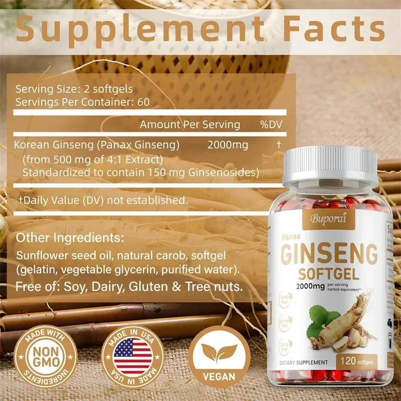 Red Panax Ginseng Capsules - for Immunity Energy Fatigue and Stress Relief and Mental Focus — image 2