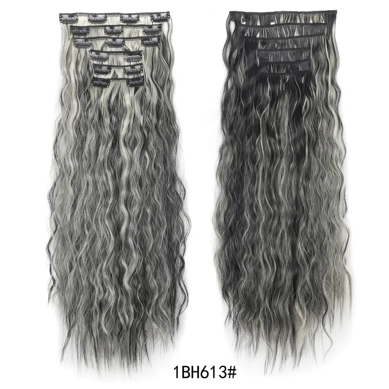 Long Curl Wave Clip In Hair Extensions 6Pcs/Set 16 Clips High Tempreture Synthetic Hairpiece Clip In Hair Extensions 24Inch