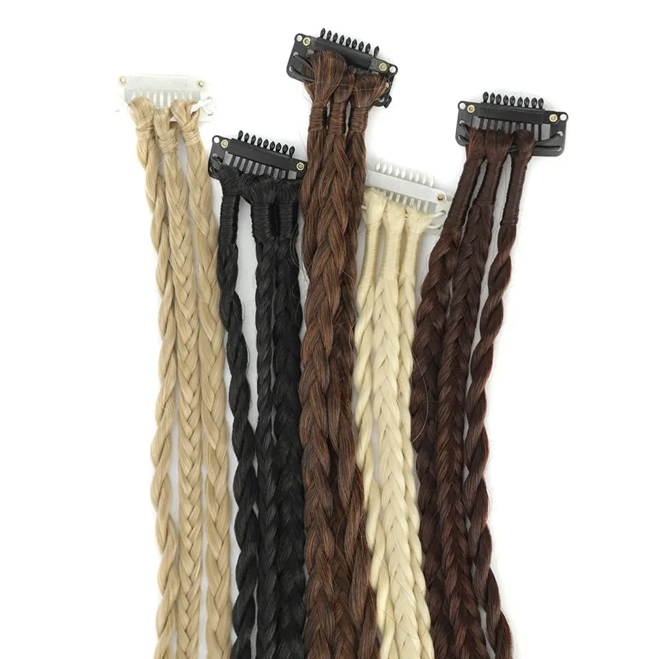 Synthetic Braid Clip in Hair Extensions Braids Long Ponytail Hairpieces For Women Kids Girls Daily Party Cosplay — image 3