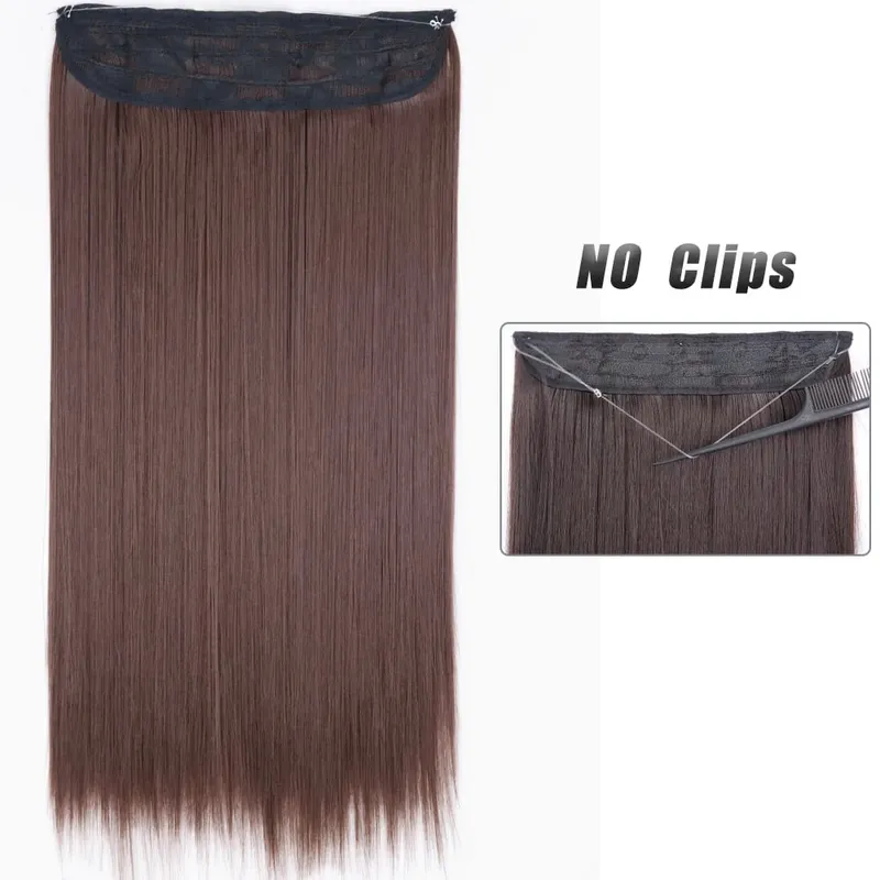 No Clip Natural Hair Extensions Invisible Wire Synthetic Long Straight Black Brown Blonde False Fish Line Hairpiece For Women