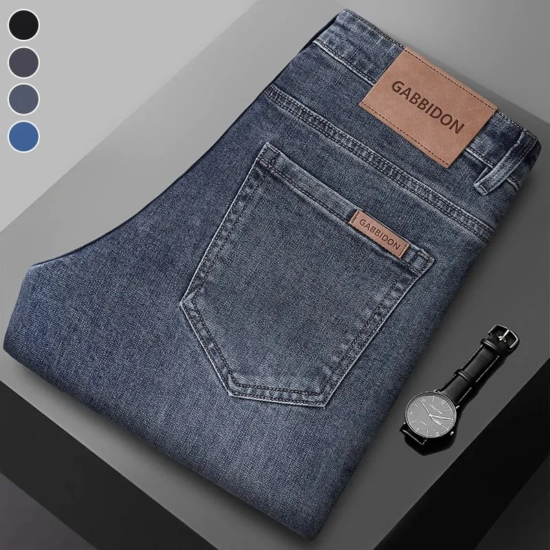 Spring New Men's Straight Jeans Comfortable Elastic Casual Business Work Trousers Retro Blue Fashion Fit Washed Denim Pants — image 2
