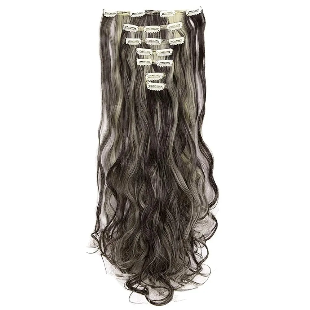 Soowee Synthetic Hair Curly Brown Blonde Clip In Grey Hair Extensions Hairpiece Fake Hair Piece for Women — image 9