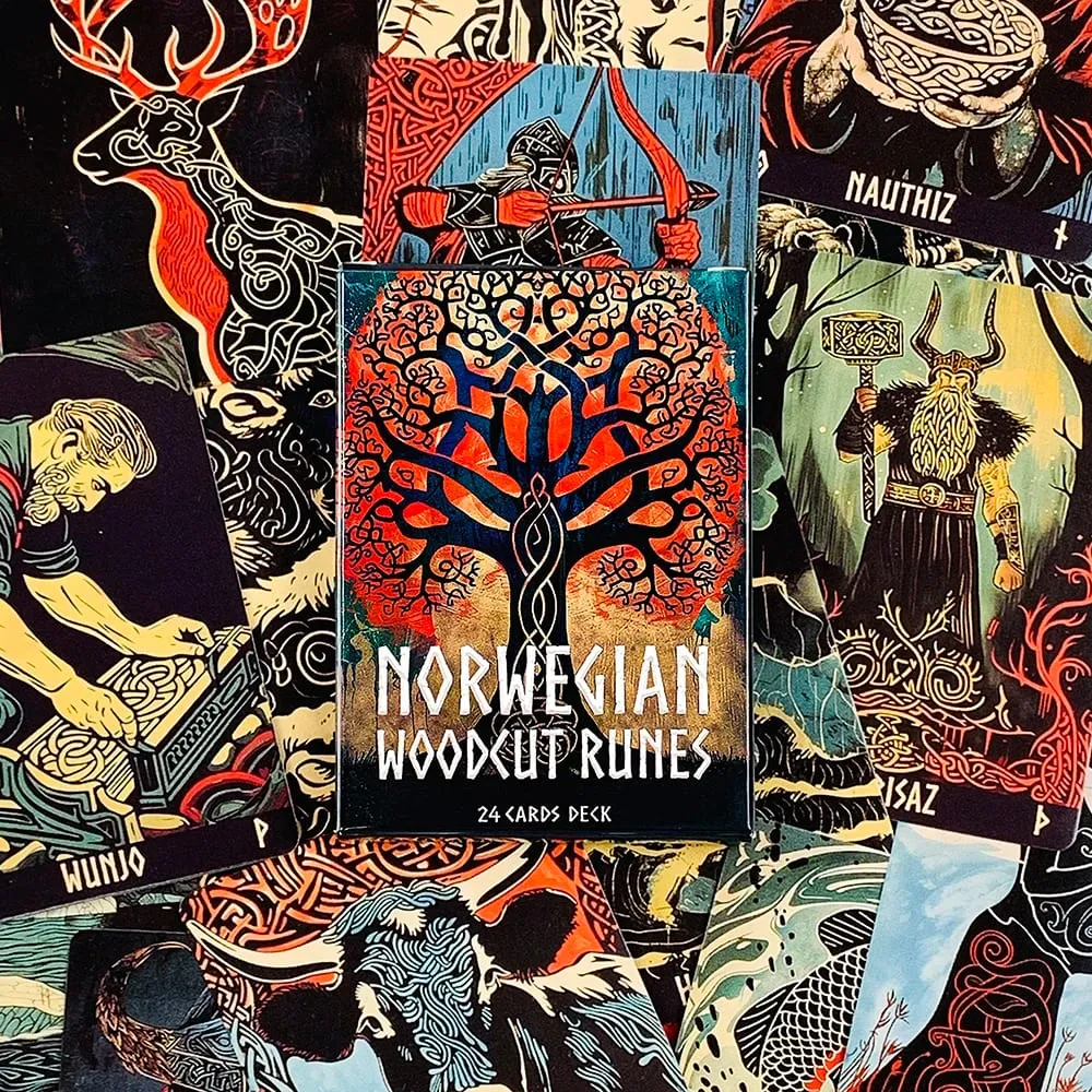 10*7CM Norwegian Woodcut Runes Oracle Deck A 24 Cards Deck English Version The Elder Futhark Runes Oracle Deck Divination & Gift — image 3