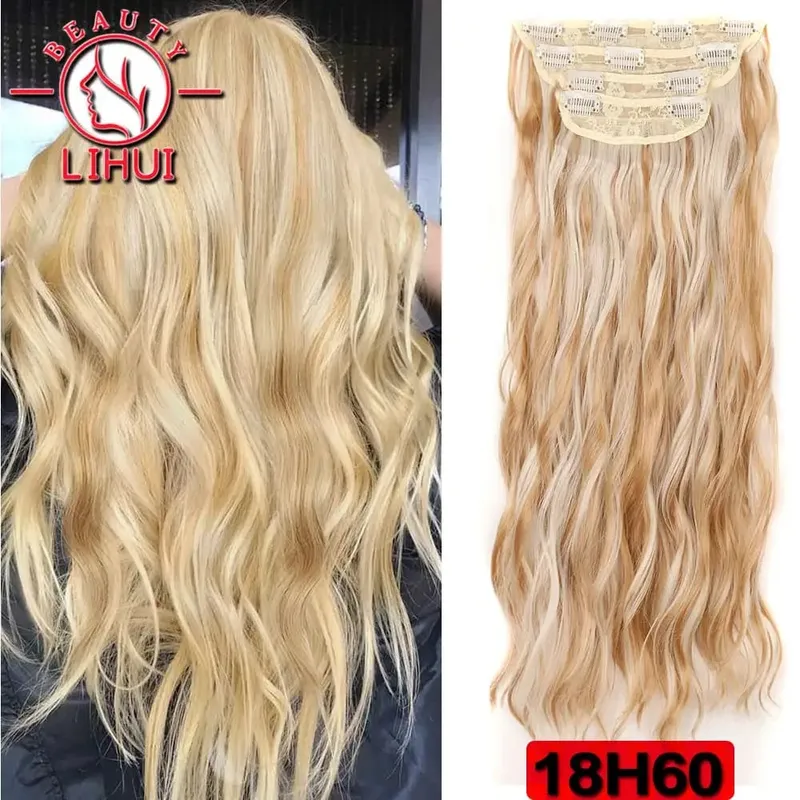 Long Curl Wave Clip In Hair Extensions 6Pcs/Set 16 Clips High Tempreture Synthetic Hairpiece Clip In Hair Extensions 24Inch — image 28