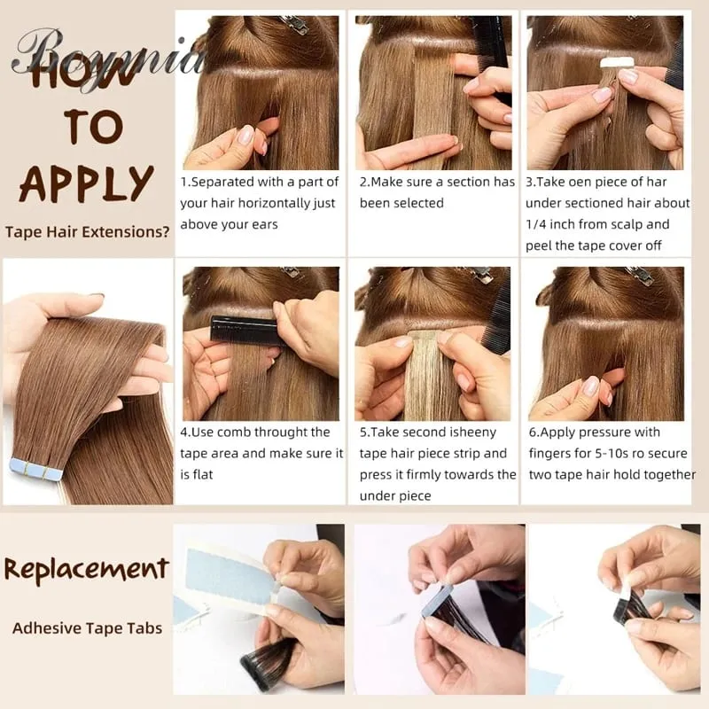 Boymia Tape In Human Hair Extensions 12"-24" Natural Black Machine Remy Tape In Hair Extension Invisible Tape Hair 20pcs — image 7