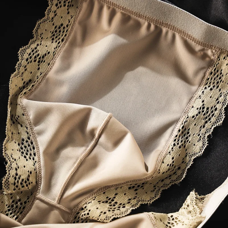 Satin-like Comfortable Men Panties Lace Trim Briefs Sexy High Fork Bikinis Underwear Breathable Low Waist Pouch — image 15