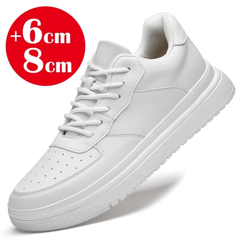 2026 New Height Increasing Shoes for Men 8cm Invisible Elevator Sneakers White Leathe Sport Zapatillas De Hombre Big Size 46 — image 2