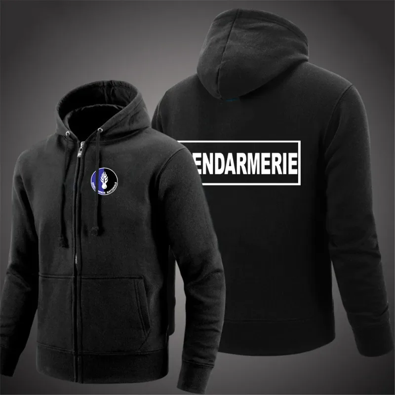 2025 Spring Autumn French Gendarmerie Logo Printed Solid Color Simplicity Hoodies Men's Popular Cardigan Streetwear Jacket Coats