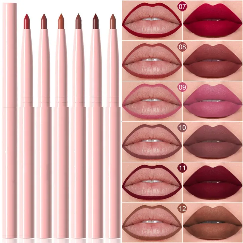 6pcs Lip Liner Pen Set Long-Lasting Waterproof Sweatproof Easy Coloring Non-fading Color Rendering Lip Gloss Set Beauty Makeup