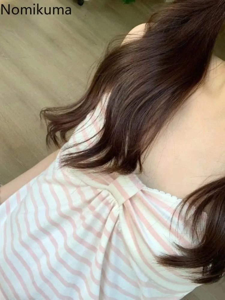 Japanese Sweet Vest Women Clothing Vintage Striped Sleeveless Tees Fashion Summer Camis Ruffles Slim Fit Vintage Tank Ropa Mujer — image 2