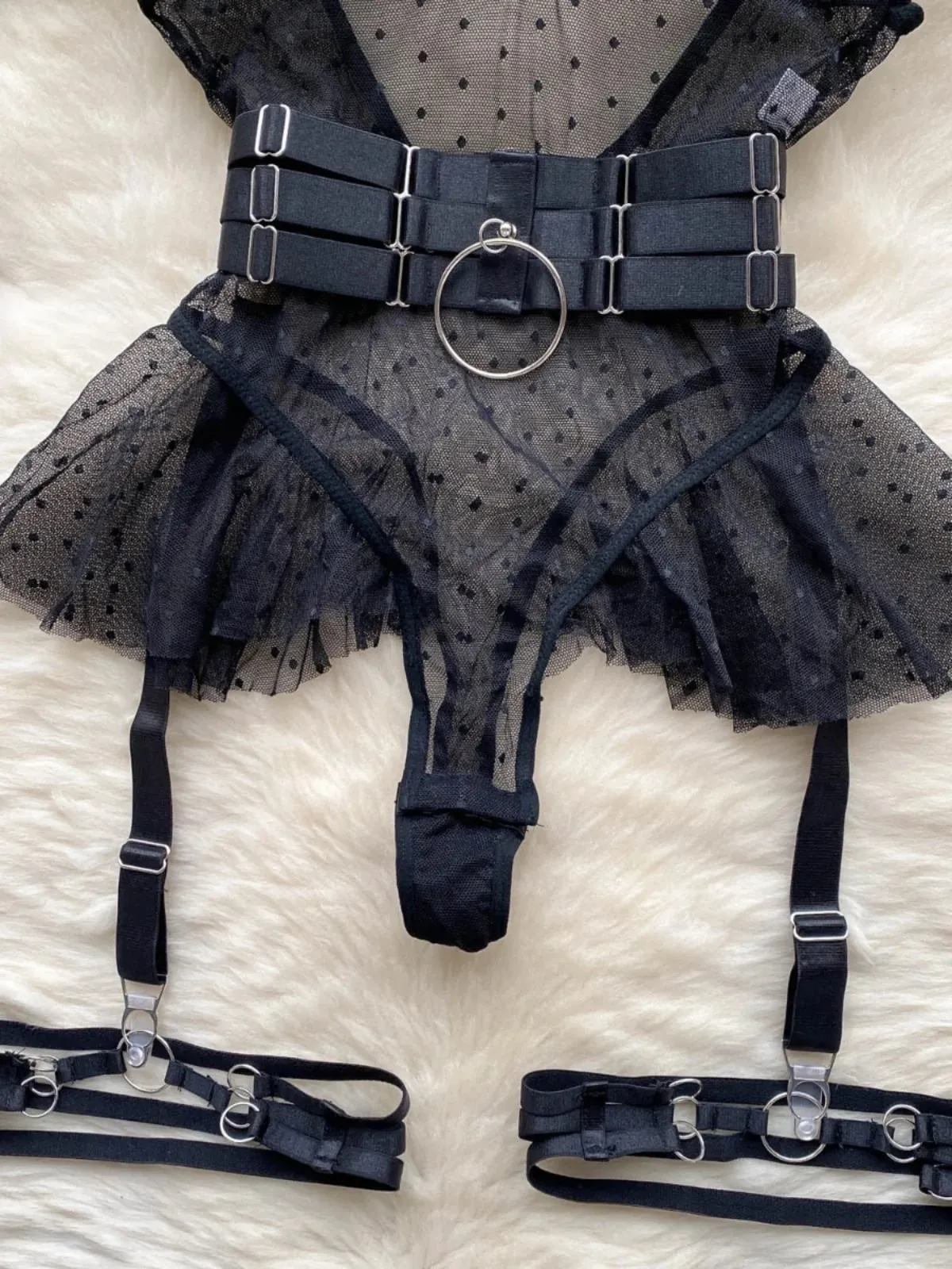 ssTss Ins trendy Girl Sexy Mesh Bottom Strap V-neck one-piece Top bodysuit women's Slimming Waist Ruffle Hemp Vest Jumpsuit — image 5