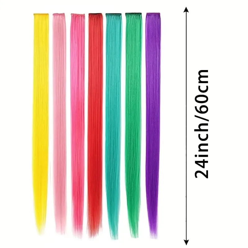 Xanh Dương Làm Tóc Kẹp Trong 6 Màu Nổi Bật Làm Tóc Tổng Hợp 24 Inch Rainbow Bộ Tóc Giả Đầm Tiệc Sinh Nhật