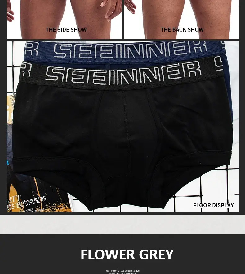 Seeinner رجل سراويل بوكسر القطن U محدب الحقيبة الملابس الداخلية لينة مريحة السروال Cueca Masculina M-XXL أسود أبيض رمادي — image 4