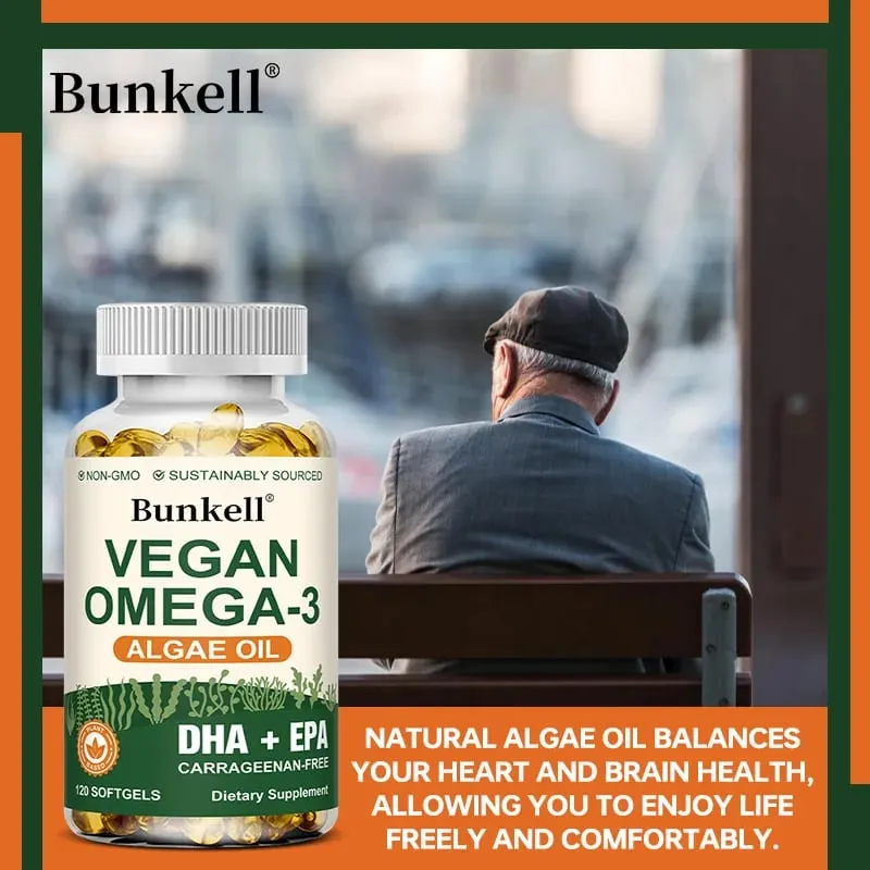 Olejek z alg Omega 3 | Plus DHA EPA Non GMO Ogólny stan zdrowia | Substytut oleju rybnego 120 kapsułek Kapsułki miękkie