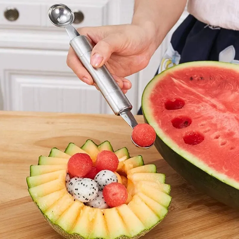 Fruit Spoon Digging Double Headed Stainless Steel Portable Multifunctional Melon Baller Scoop DIY Fruit Platter Ball Tool TMZ — image 5