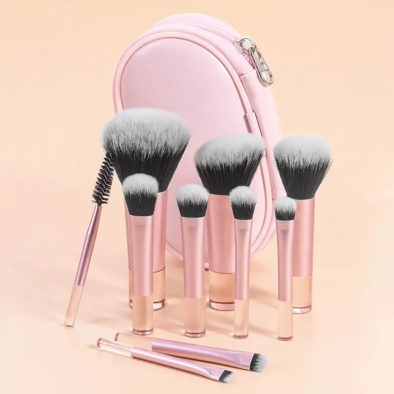 Set Berus Solek Mini 10 Keping dengan Beg Berus Mekap Saiz Perjalanan Mudah Alih Tersedia dalam Pelbagai Warna — image 7