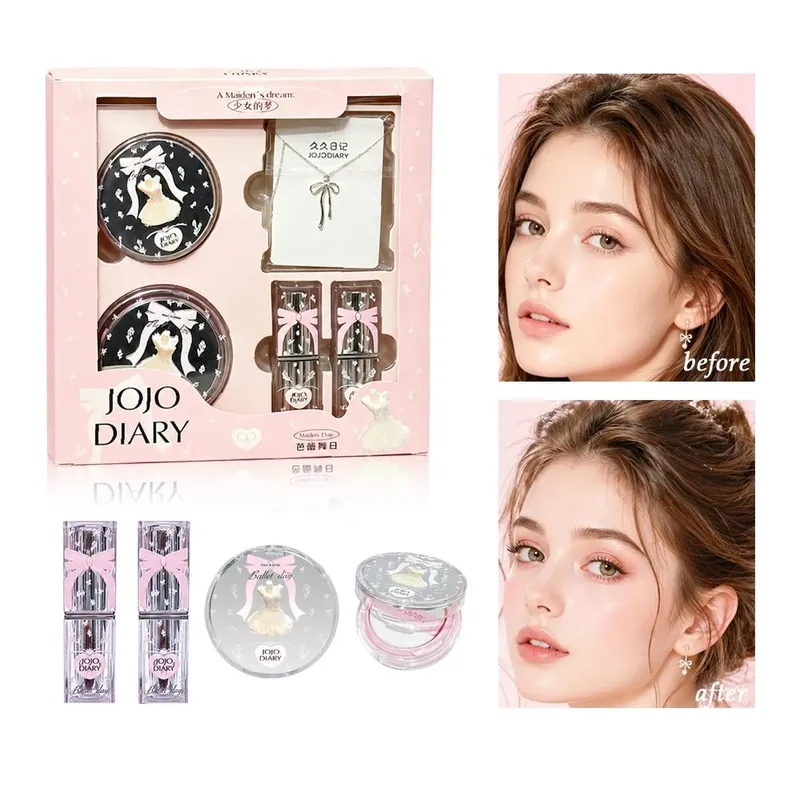 Ballet Day Makeup Gift Set All-in-One Cosmetic Kit with Blush & Lipsticks Bow Necklace Cute Pink Box — image 2