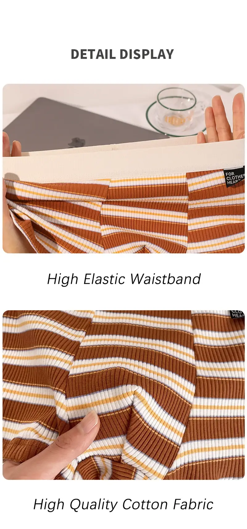 Men's Cotton Panties Sexy Stripe Comfortable Underpants Elastic Breathable Boxer Shorts U Bulge Pouch Male Underwear Cueca Homme — image 3