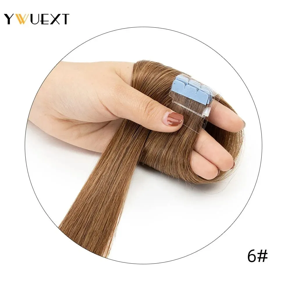 Mini Tape in Human Hair Extensions Straight Natural Black 1B# Machine Made Remy Hair 10pcs/pack Invisible Tape Hair — image 10