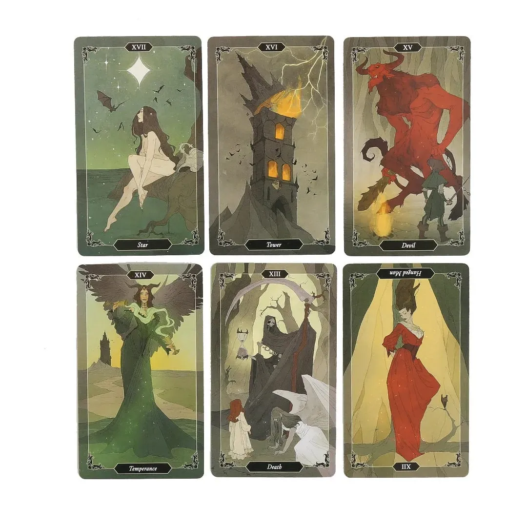 קלפי טארוט מעץ כהה חפיסת 78 אורקל באנגלית Visions Divination Edition Borad משחק משחקים — image 4