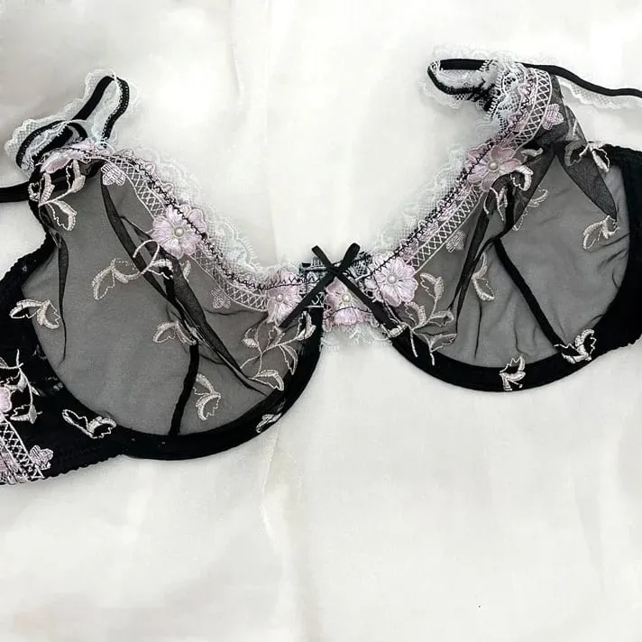 Embroidery Lace Push-Up Bra Set Full Bust Petite Adjustable Lift Support Anti-Sagging Breathable Sexy Lingerie for Women