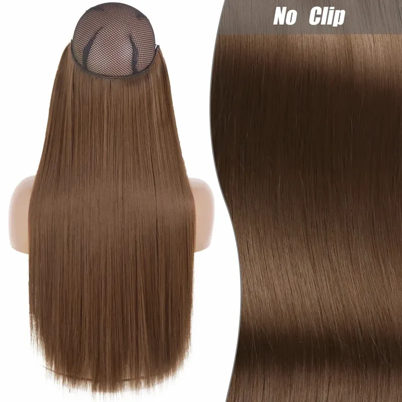 Synthetic Long Wavy No Clips Invisible Wire Hair Extensions Black Brown Blonde Fish Line False Hairpiece Piece — image 14