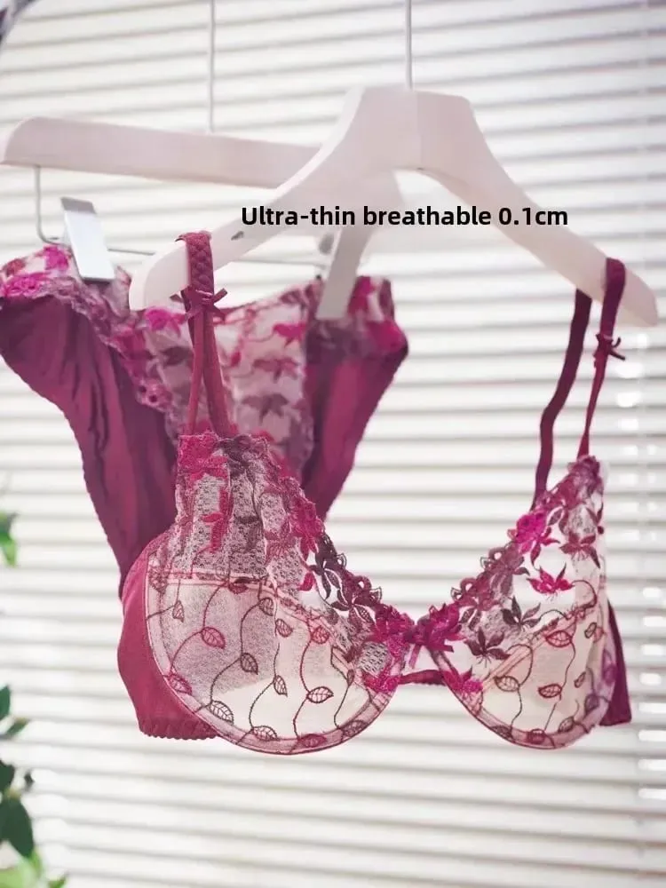 Victorian Style Plus Size Red Lace Bra Set Sexy Underwire Support for Big Breasts Women's Elegant Lingerie Bow Design