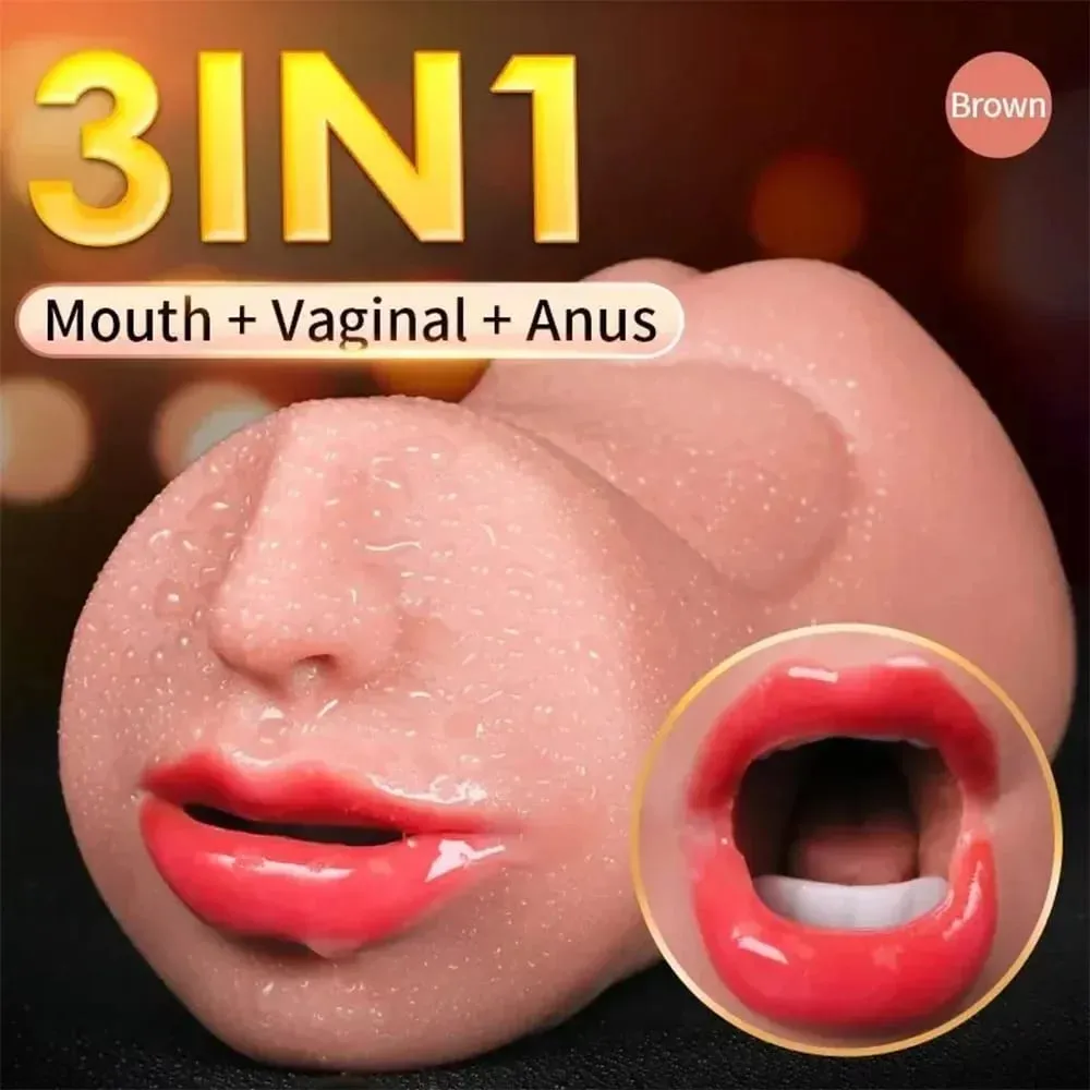 3 in 1 Artificial Vagina Male Masturbator Cup Realistic Vaginal Real Oral Vagina Anal Silicone Ass Sex Toys for Men Masturbation — image 2