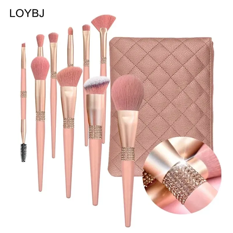 10pcs Diamond Makeup Brushes Set Cosmetics Blending Tool Powder Foundation Blush Highlight Eyeshadow Eyebrow Eyelash Brush — image 1