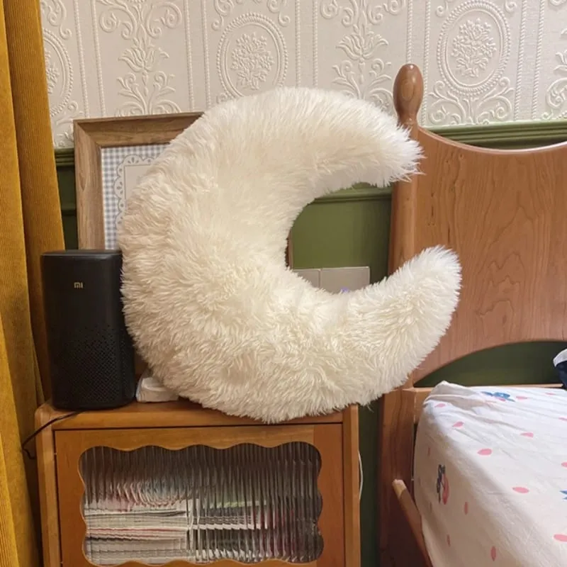 Furry Pillow White Moon Star Cloud Plush Toy Stuffed Adorable Cartoon Weather Huggable Pillow Bedroom Decoration Sofa Cushion — image 8