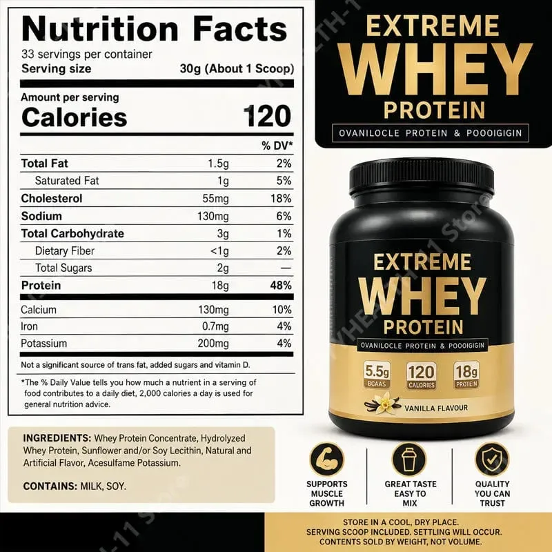 Whey protein pó branco ganhador de massa suplemento muscular crescimento muscular esporte suporte de saúde para ginásio sabor baunilha 1000g — image 3