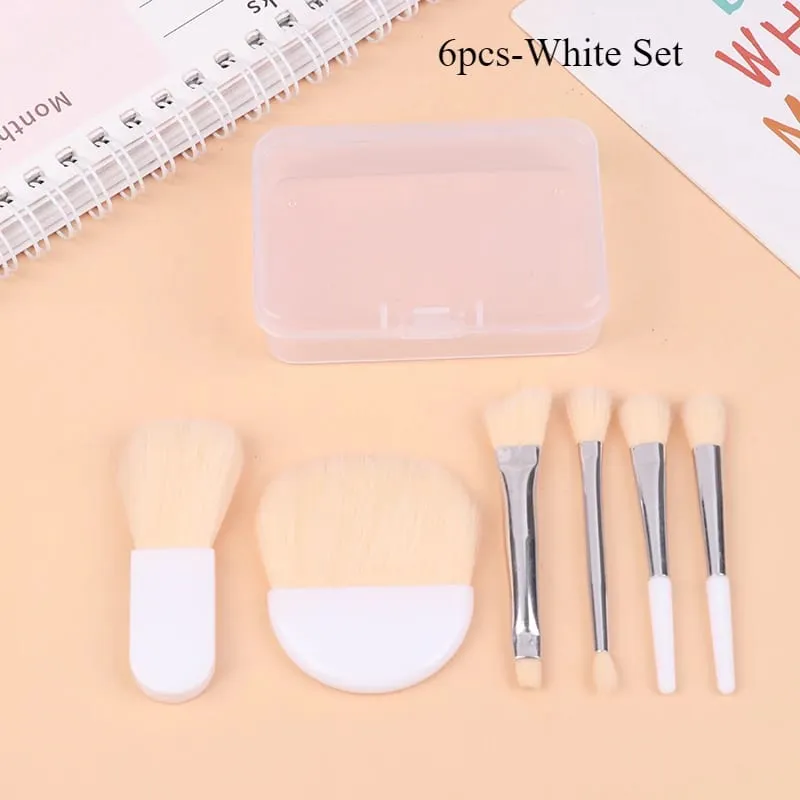 6 Buah Set Kuas Rias Travel Mini dengan Kotak Bening Kuas Rias Concealer Pencampur Foundation Bedak Kosmetik Portabel