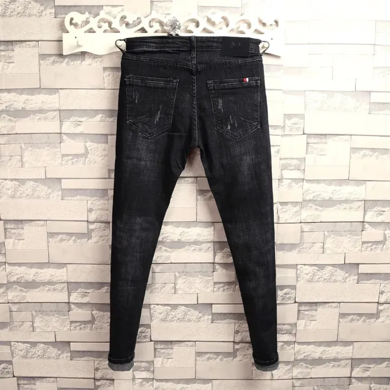 Autumn Winter 2022 Fashion Casual Student Korean Men's Solid Color Trousers Guy Casual Jeans Elastic Skinny Long Pencil Pants — image 9
