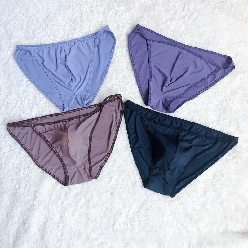 New Men Erotic Breathable Soft Ice Silk Baggy Sheer Bulge Pouch Bikini Thongs Briefs Underpants Solid Men's Underwear Thongs — image 6