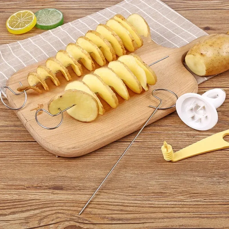 1Set Stainless Steel Twisted Potato Spiral Slice Plastic Rotate Potato Slicer Cutter Creative Vegetable Tool Kitchen Gadgets — image 7
