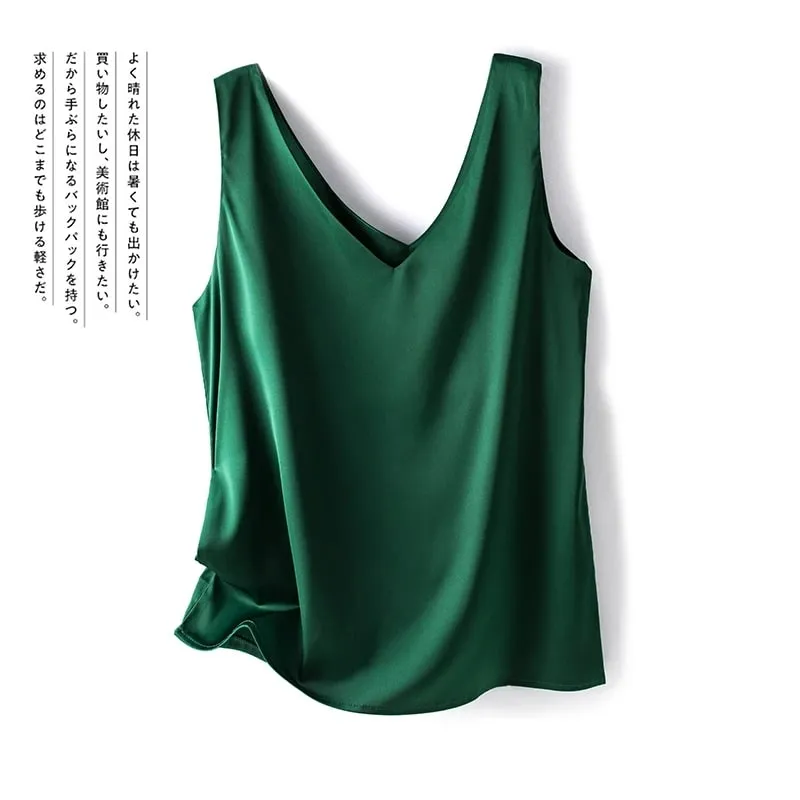 Ladies Silk Suspenders Solid Satin Vest Spring Autumn 2022 New Wild Pullover Tops Women Interior Front/Rear V-Neck Summer Thin — image 10
