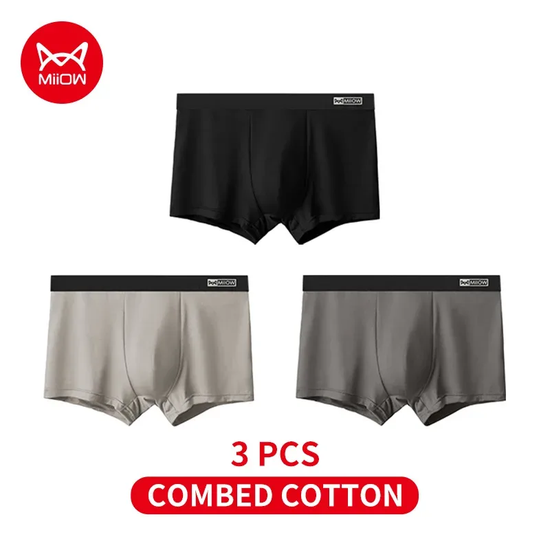 MiiOW 3Pcs Organic Cotton Men Underwear Boxer Shorts Antibacterial Seamless Underpants Male Panties Gift For Men Boxershorts New