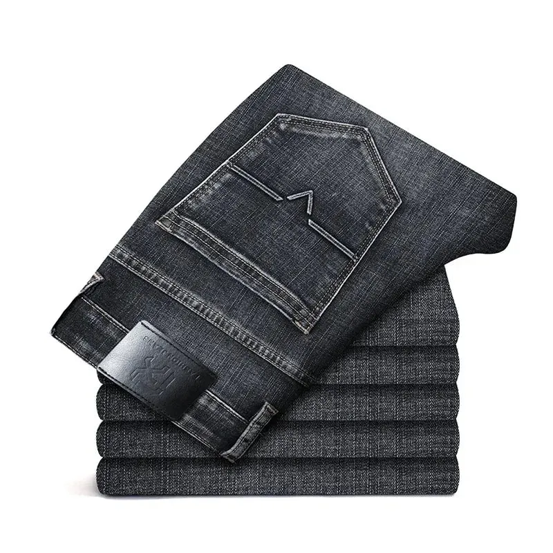 2026 Regular Fit Jeans Classic Style Spring Summer New Men's Light Blue Stretch Denim Fabric Pants Male Brand