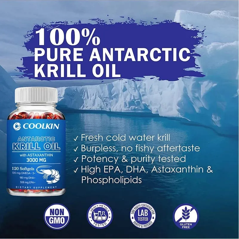 Antarctic Krill Oil 3000mg - Omega-3 EPA DHA Natural Astaxanthin Maximum Strength for Heart & Joint Health