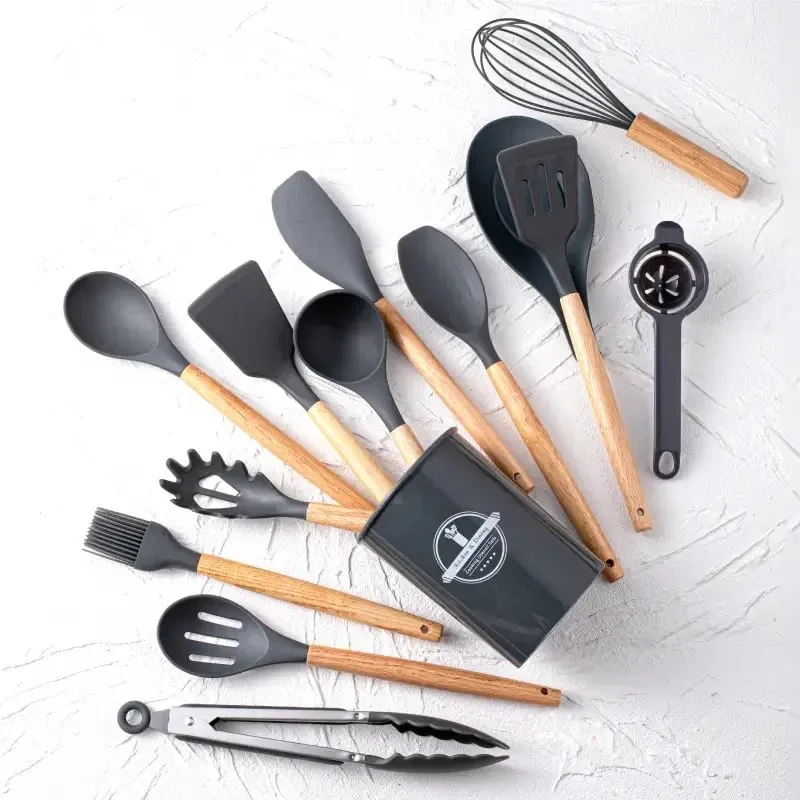 14pcs silicone utensil set with plastic holder — image 2