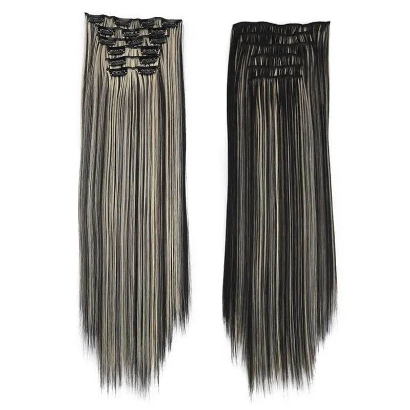 Synthetic Clip in Hair Extensions 6 Pcs/Set 16 Clips Long Straight Hairpieces Clip On Hair Extension for Women Blonde — image 8