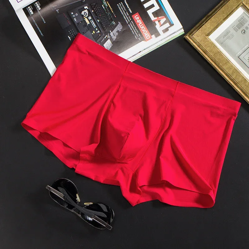 Seamless Ice Silk Underwear Men's Ultra-thin Boxer Shorts One-piece Mid-waist Summer Panties Trunk — image 3