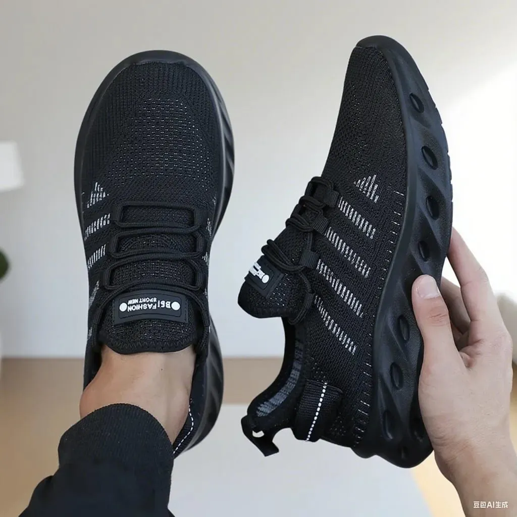 Men's Thick Soled Sports Shoes for Spring and Summer Women's Breathable and Shock-absorbing Fashionable Running Shoes Bare Foot