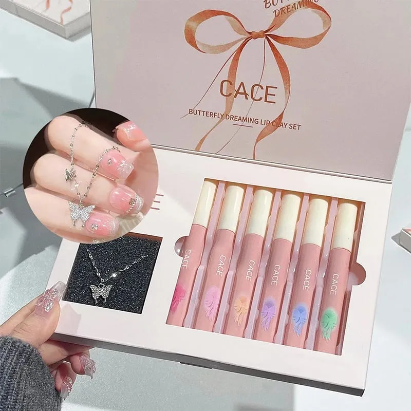 6 Colors Matte Liquid Lipstick Makeup Sets Matte Long Lasting Lipgloss Tint Waterproof Lip Mud With Necklace Gift Cosmetics