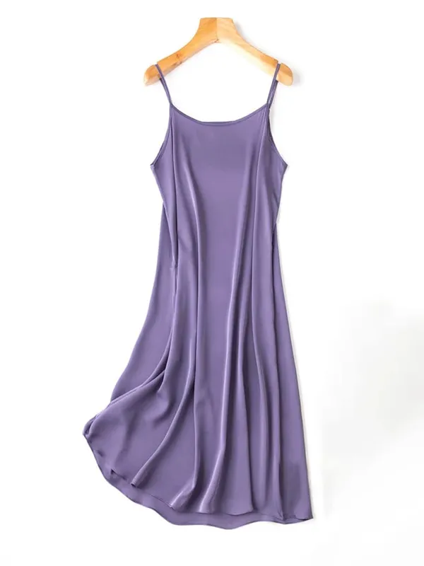 SuyaDream Women Silk Dress 93%Silk 7%Spandex Spaghetti Strap Mid Dresses 2024 Summer New Clothes Blue — image 11