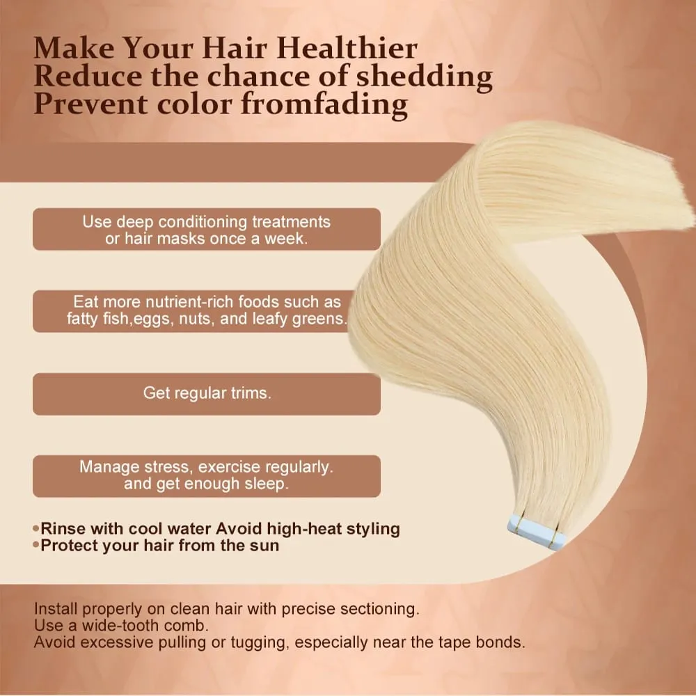 Fita loira em extensões de cabelo humano platina #60 fita de trama de pele reta sem emenda em extensões de cabelo humano real 50g