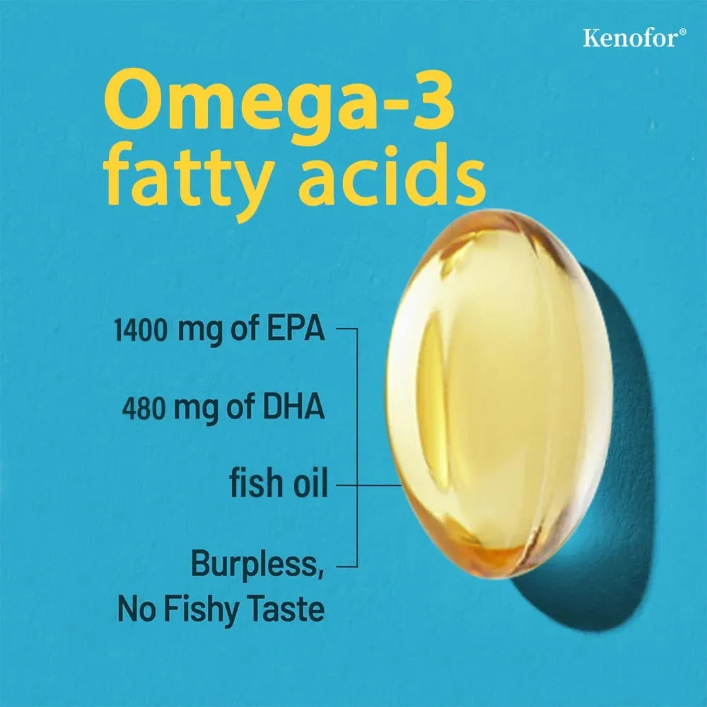 Kenofor Omega 3 Fish Oil Capusles with EPA & DHA Helps Brain Development & Cardiovascular Health for Eye and Skin Health — image 2