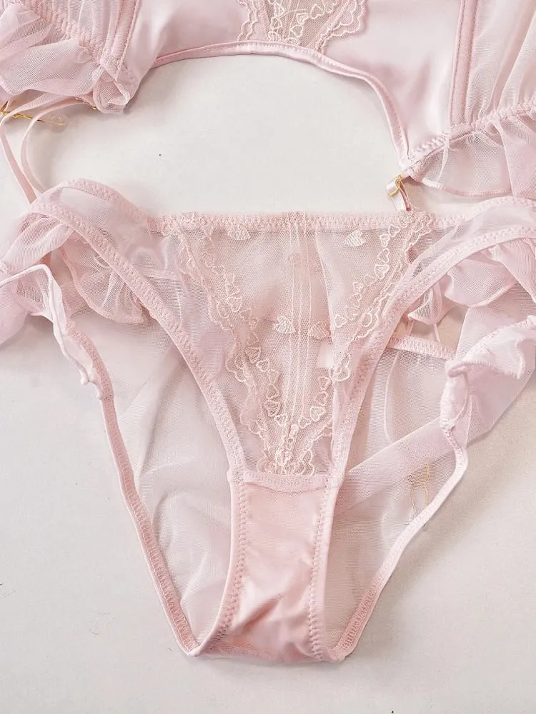 Pink With Chest Pad Fishbone Corset Lingerie Set Fixed Double Straps Midriff Women Bra with Underpants Suit — image 2