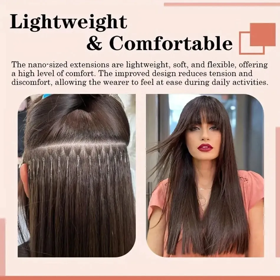Nano Rings Hair Extension Real Human Hair Invisible Mini Silicone Beads Black Brown Blonde Microlink 100% Human Hair Extensions — image 6